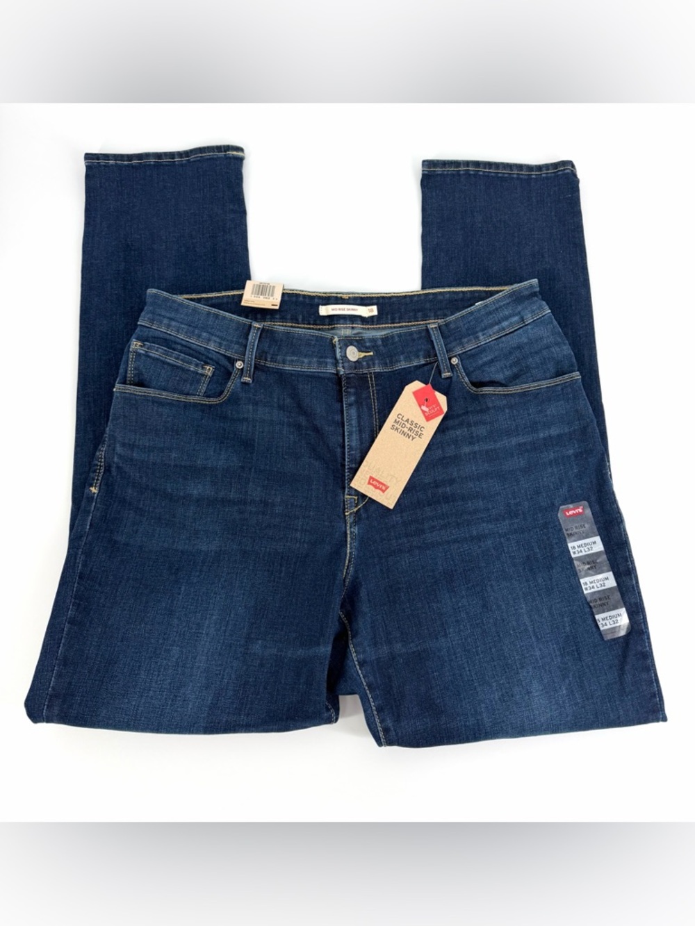 Levi’s Mid Rise Skinny Jeans Women W34 L32 Blue Stretch New Tags
